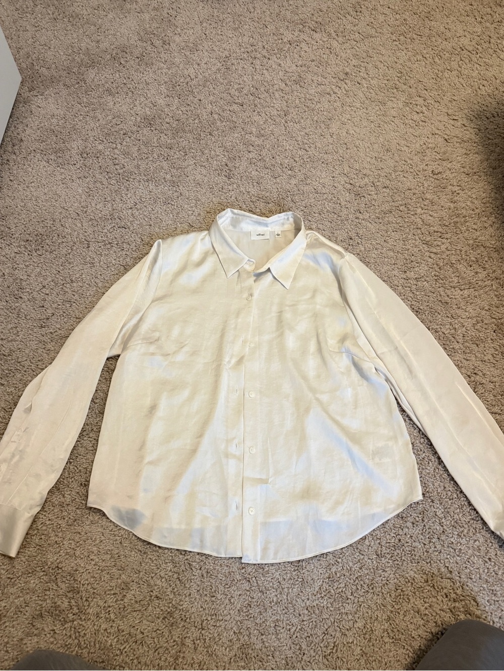 Aritzia cream silk button up long sleeve